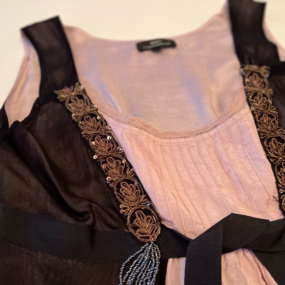Night Birger et Mikkelsen Mauve & Black Sleeveless Blouse Beaded Tassels Sz 40 - Picture 8 of 13